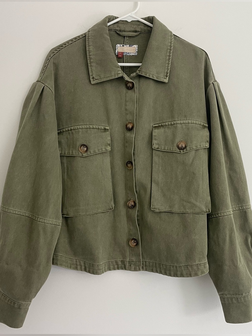 Pilcro Olive Utility Oversized Cropped Cotton Shirt Jacket